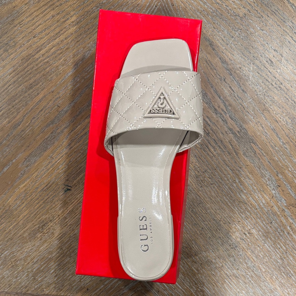 GUESS Cream Quilted Slide Sandals